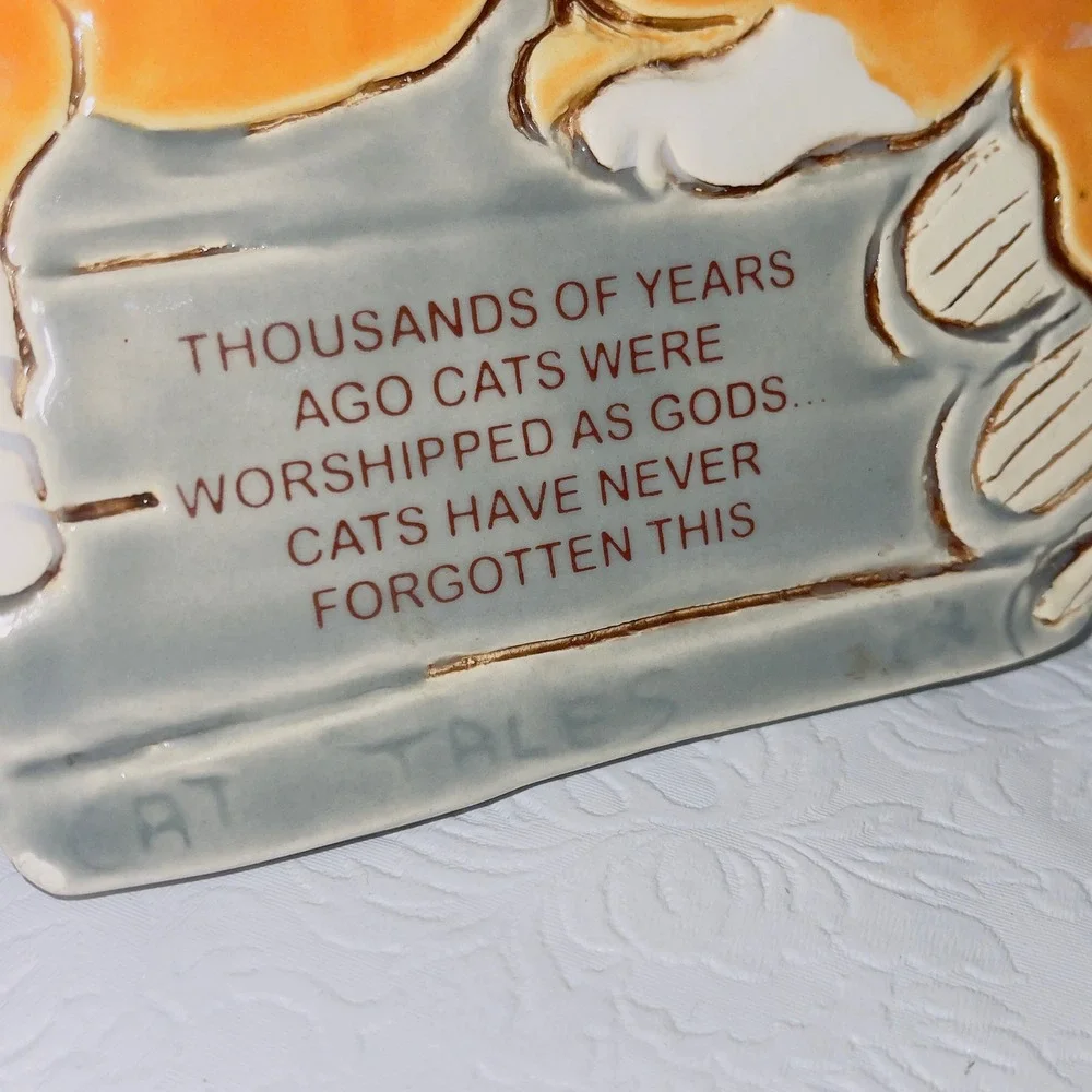 Smoky Mountain Pottery Cat Wall Plaque OS Orange Vintage 1994 Ceramic Art
